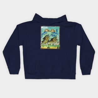 Weird medieval illustration of apocalyptic flood with mermaids Kids Hoodie